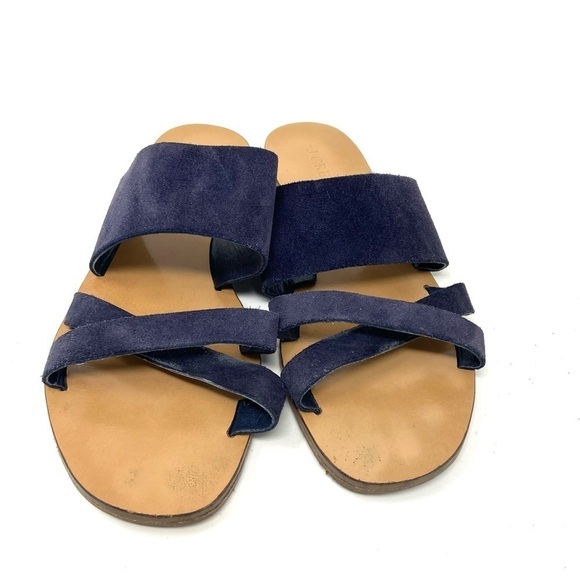 J. Crew Bali Navy Blue Suede Slide on Sandals Leather Sole Made in Italy Size 8 - Picture 5 of 8